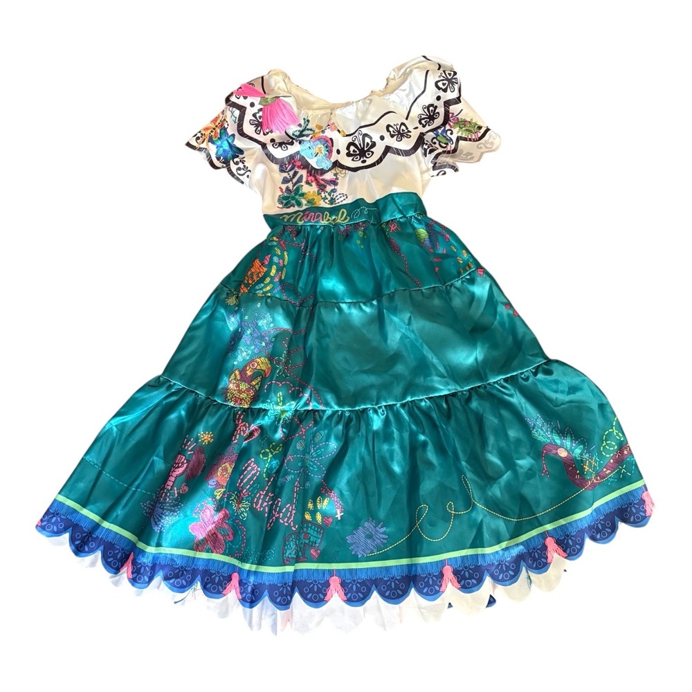 Disney Encanto Mirabel Madrigal Costume Dress Kids Size 4-6X Teal White Jakks